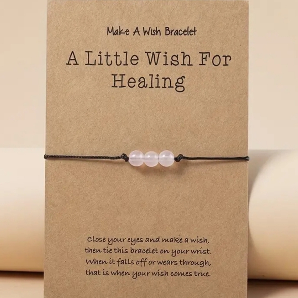 A Little Wish For Healing Pink Bead Adjustable Bracelet
